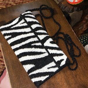 Beaded Zebra clutch purse